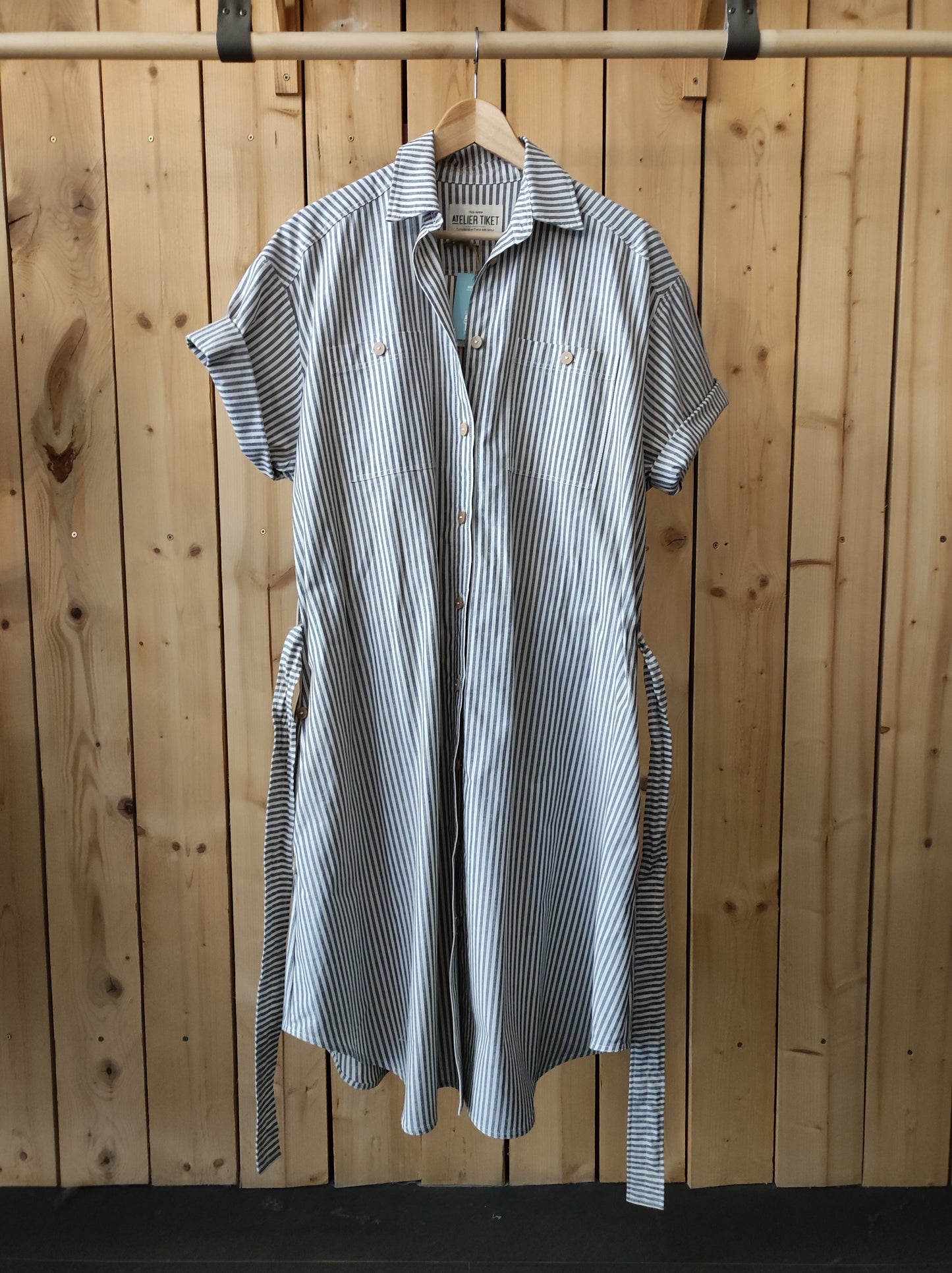 DERNIERE CHANCE - Robe Charlette Bio Oxford rayé Taupe - PRIX ROND