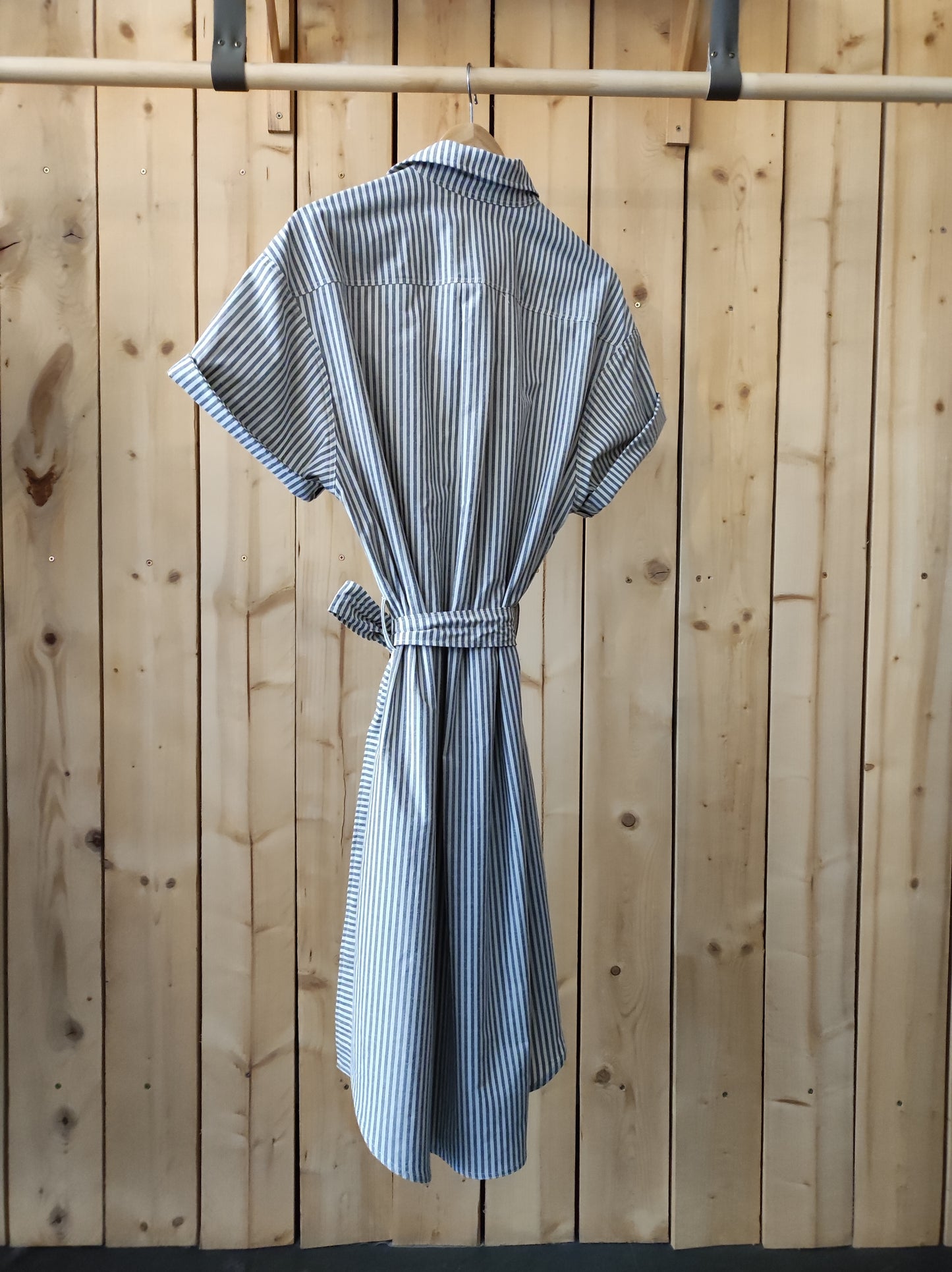 DERNIERE CHANCE - Robe Charlette Bio Oxford rayé Taupe - PRIX ROND