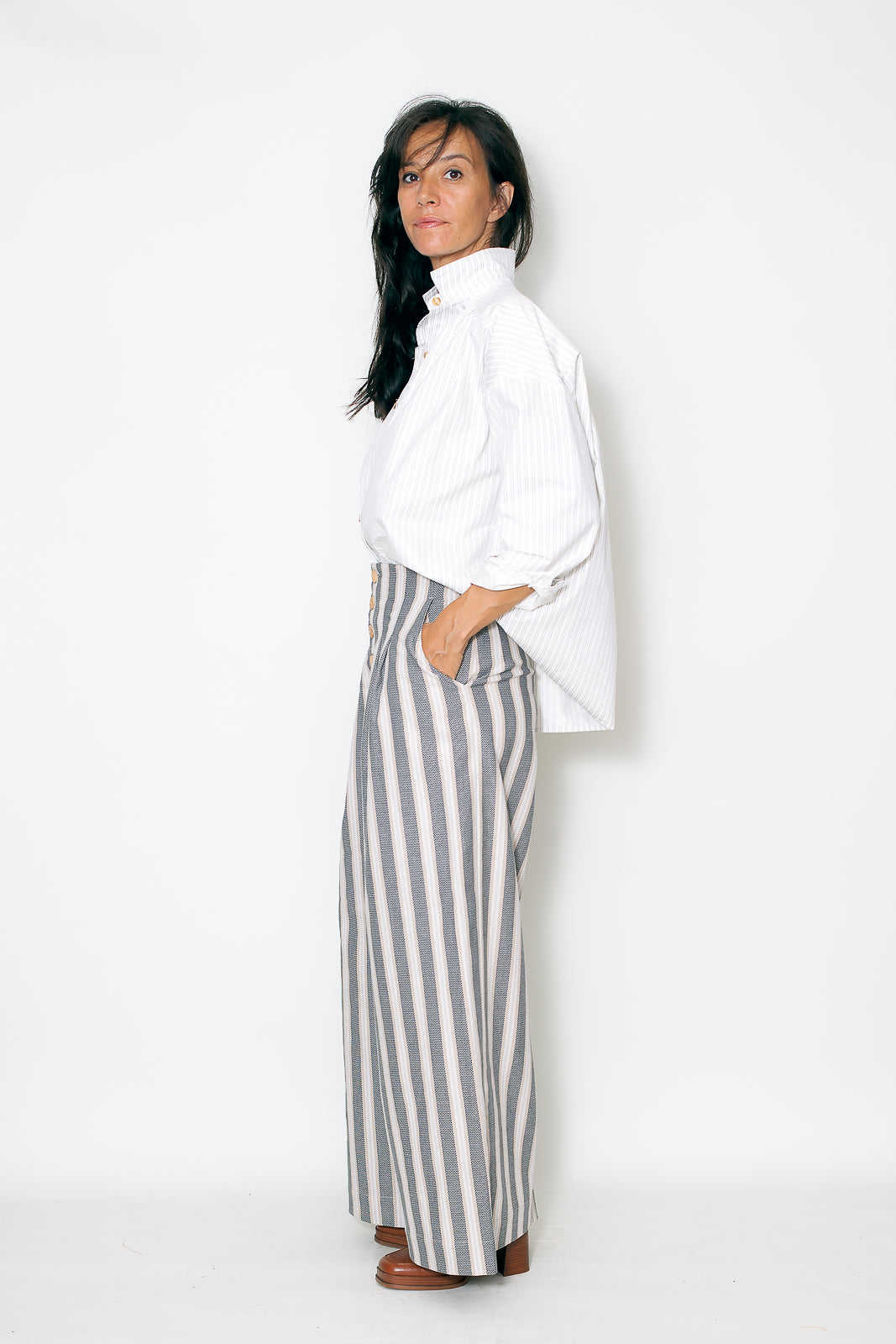 Pantalon MANON rayures beiges