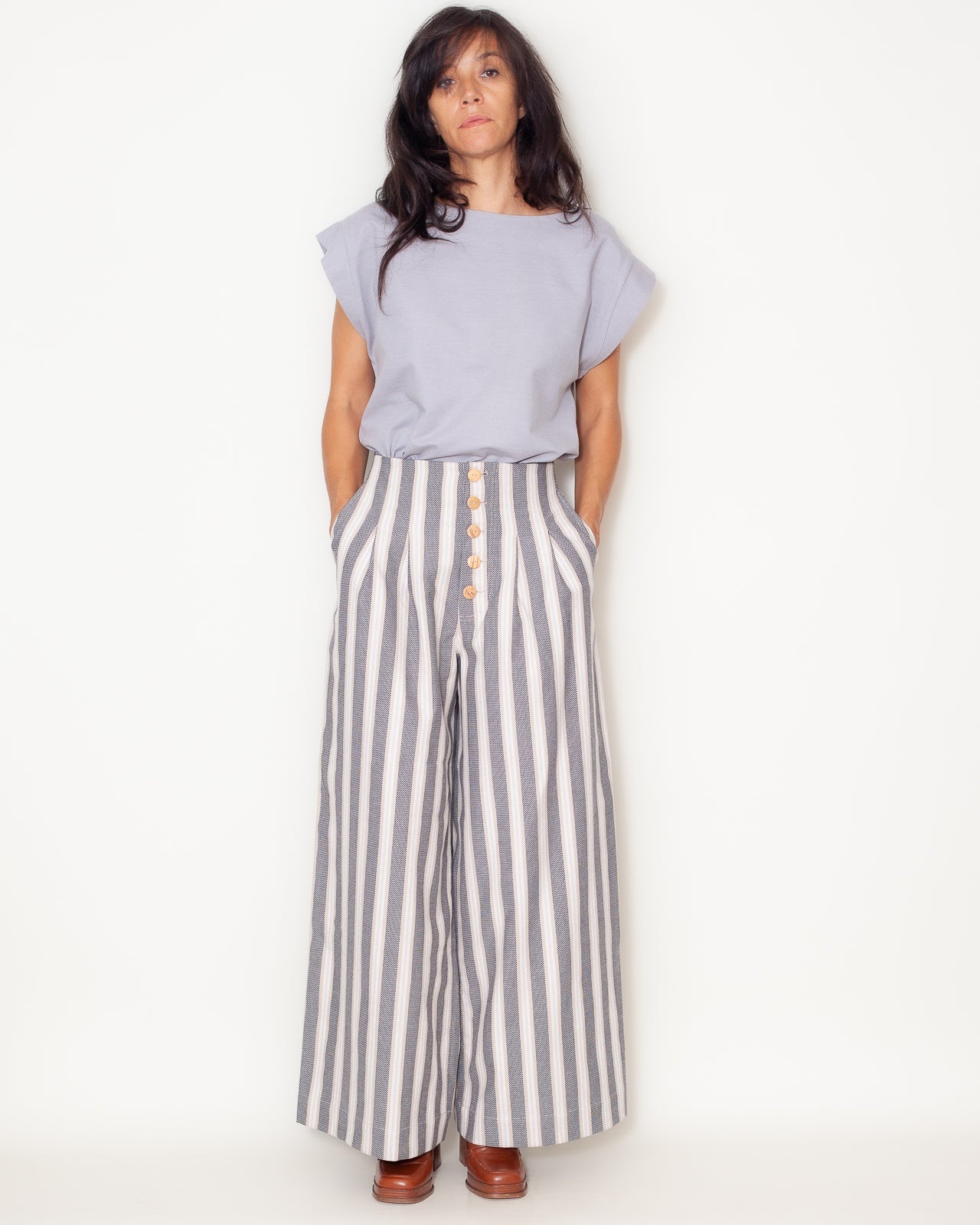 Pantalon MANON rayures beiges