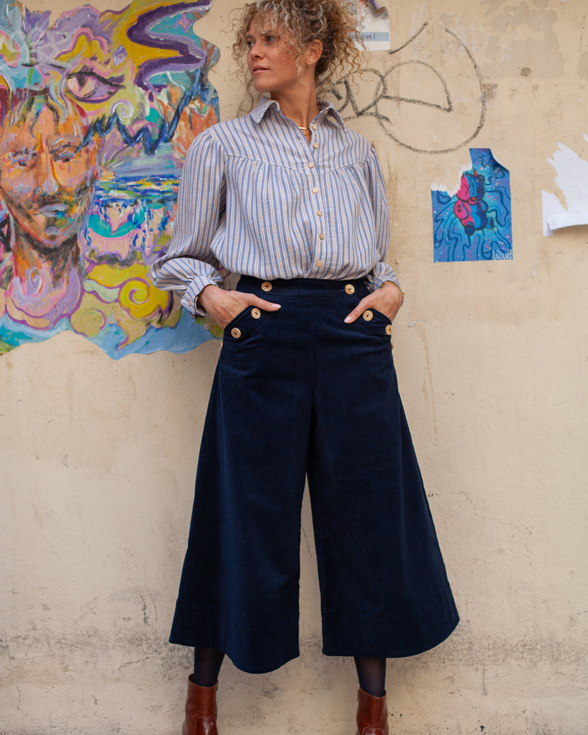 Jupe-culotte Henriette velours coton BIO MARINE - ICONIQUE