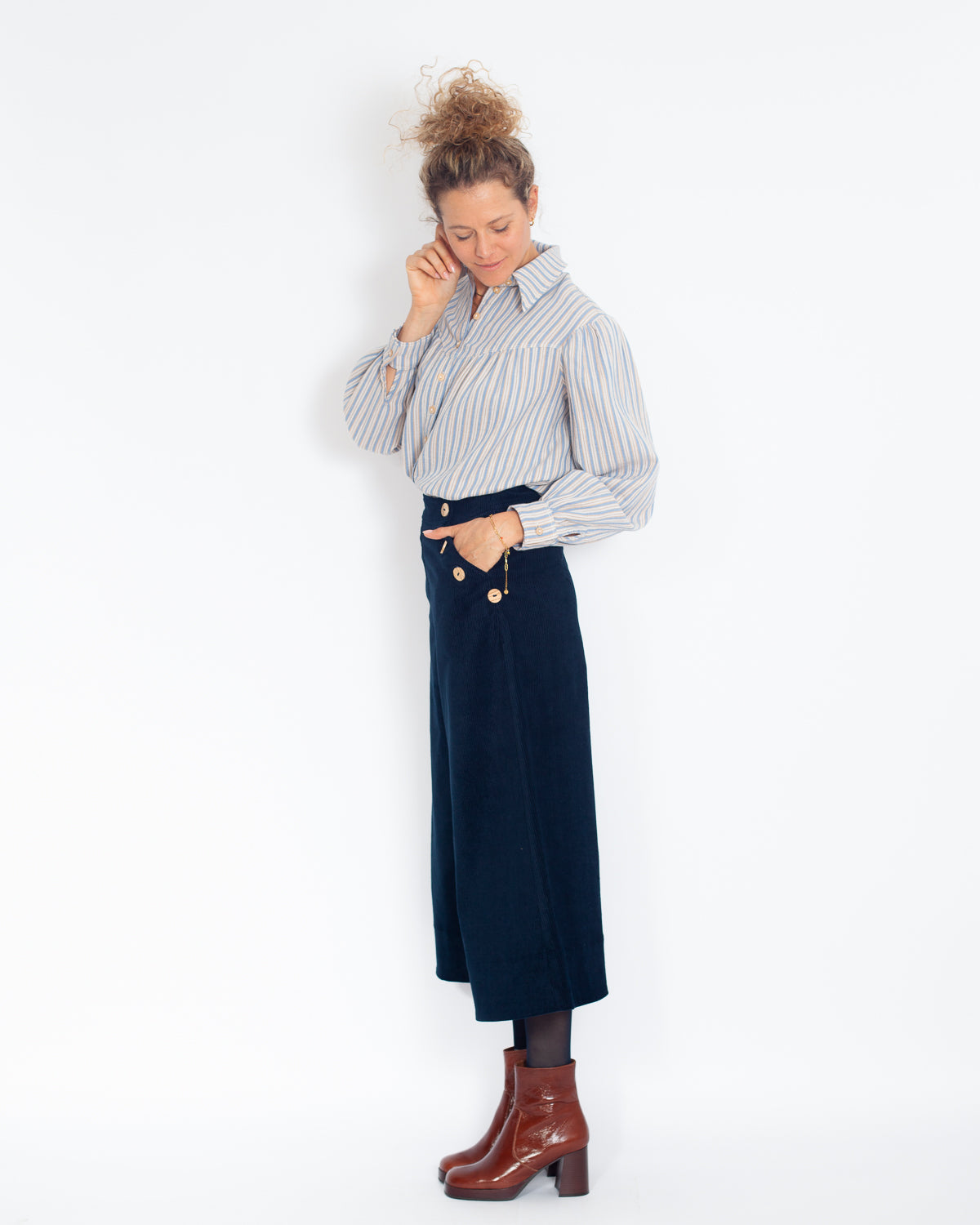 Jupe-culotte Henriette velours coton BIO MARINE - ICONIQUE