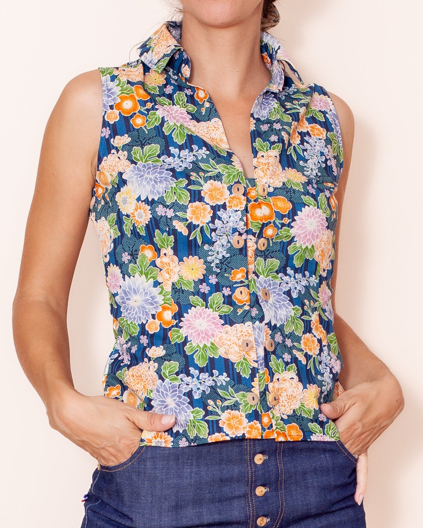 chemise Emilie été Pivoines bleues