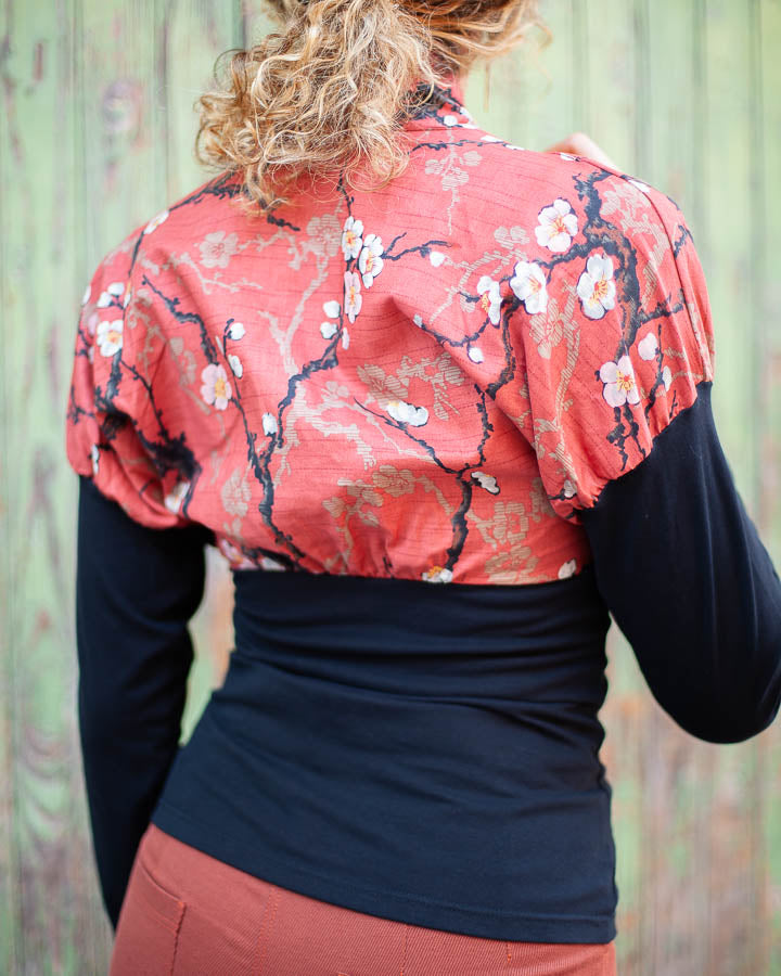 TOP KIMONO "prunier corail"