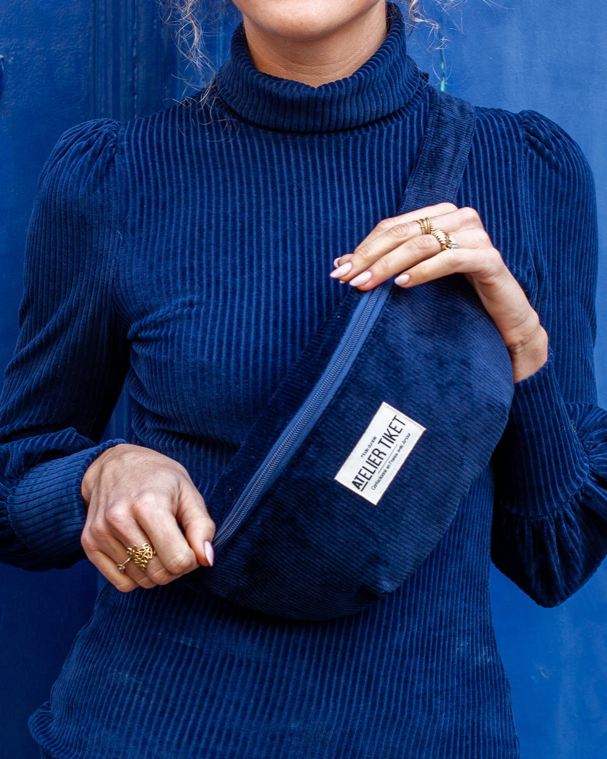 Sac Banane Velours Marine