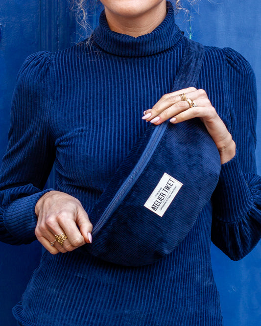 Sac Banane Velours Marine