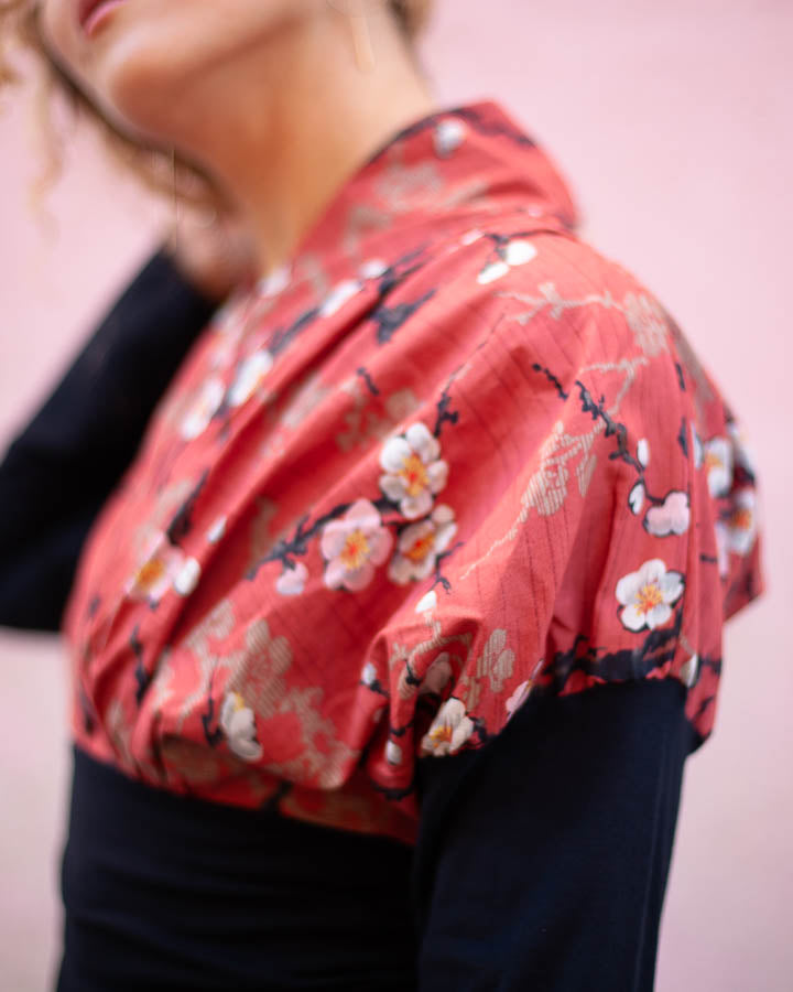 TOP KIMONO "prunier corail"