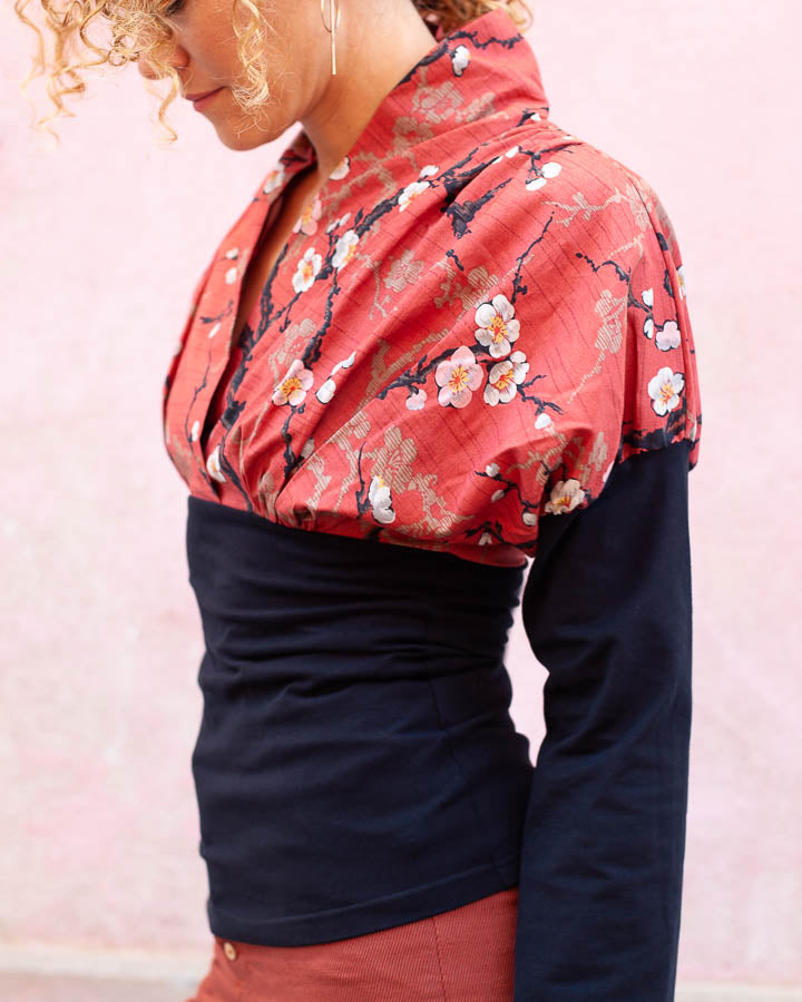 TOP KIMONO "prunier corail"