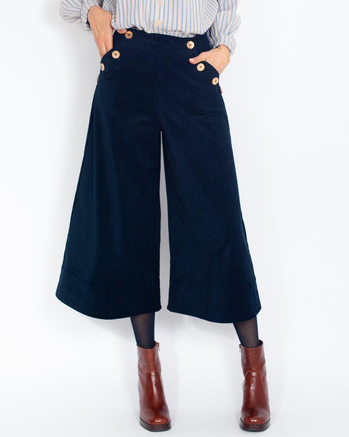 Jupe-culotte Henriette velours coton BIO MARINE - ICONIQUE