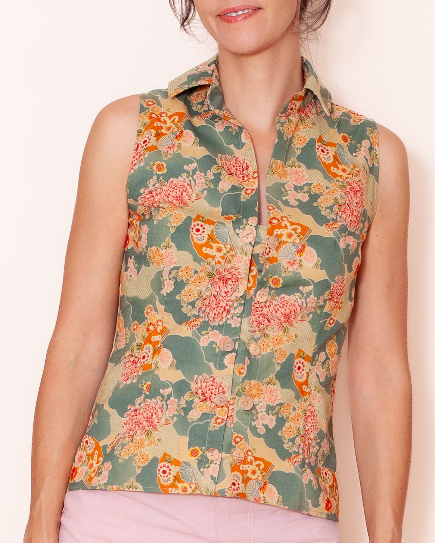 chemise Emilie été Pivoines ciel