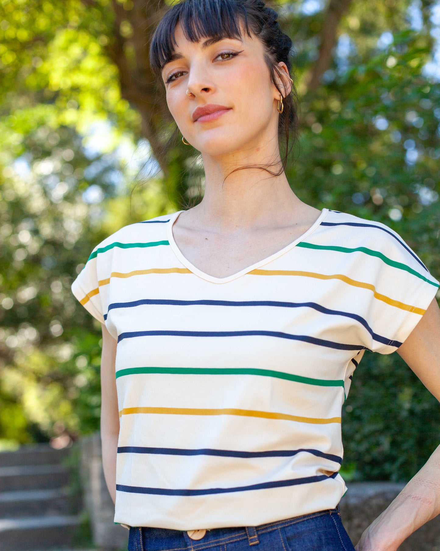 Tee-shirt VERO rayé couleurs Ivoire