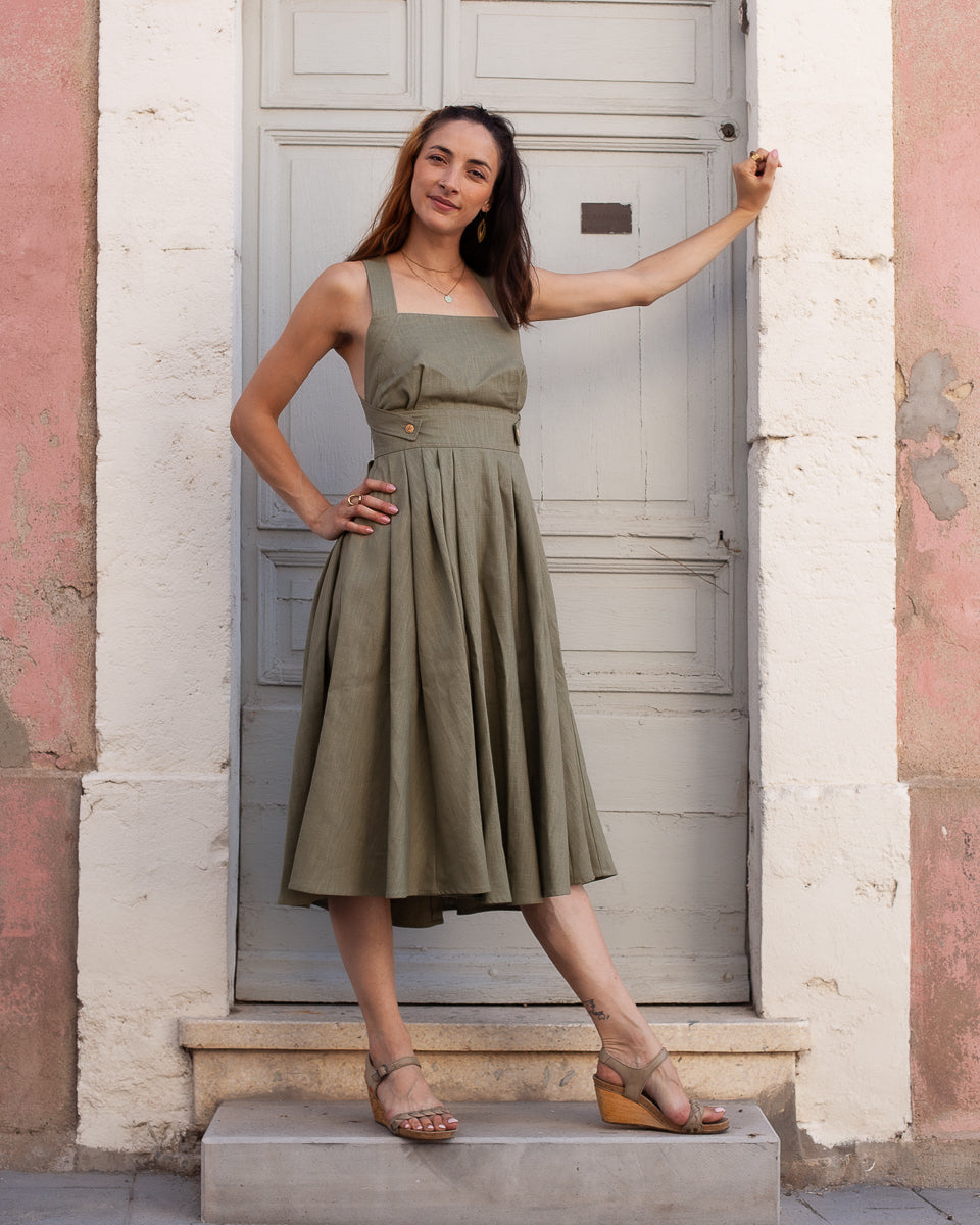 Robe Charly dos nu Ramie Olive