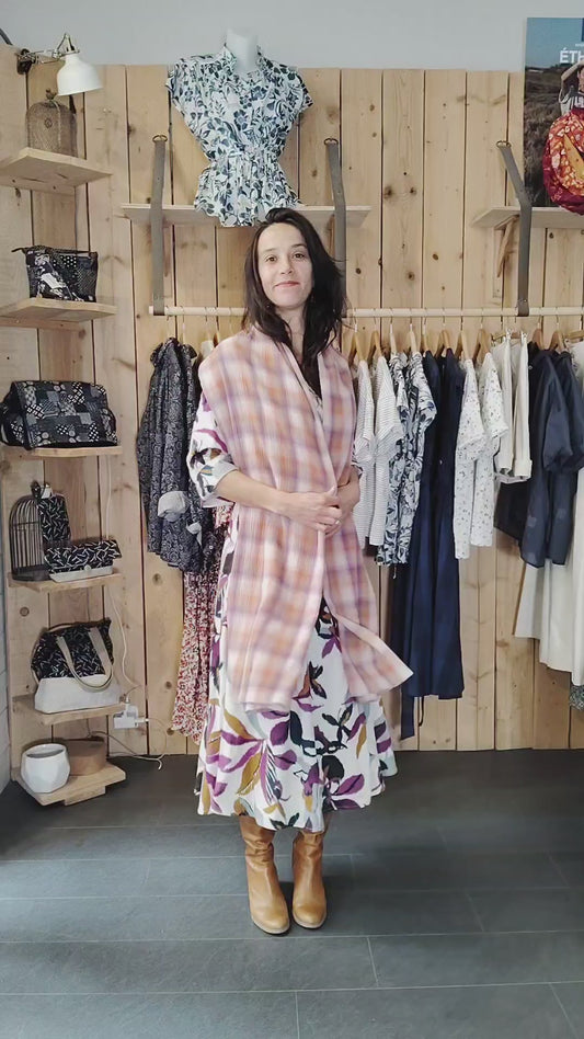 Maxi Echarpe double gaze carreaux multi couleur - DERNIERE CHANCE