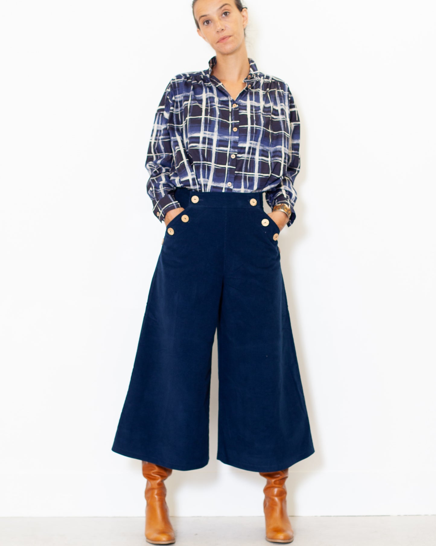 PRECOMMANDE-Jupe Culotte Henriette velours BIO Marine
