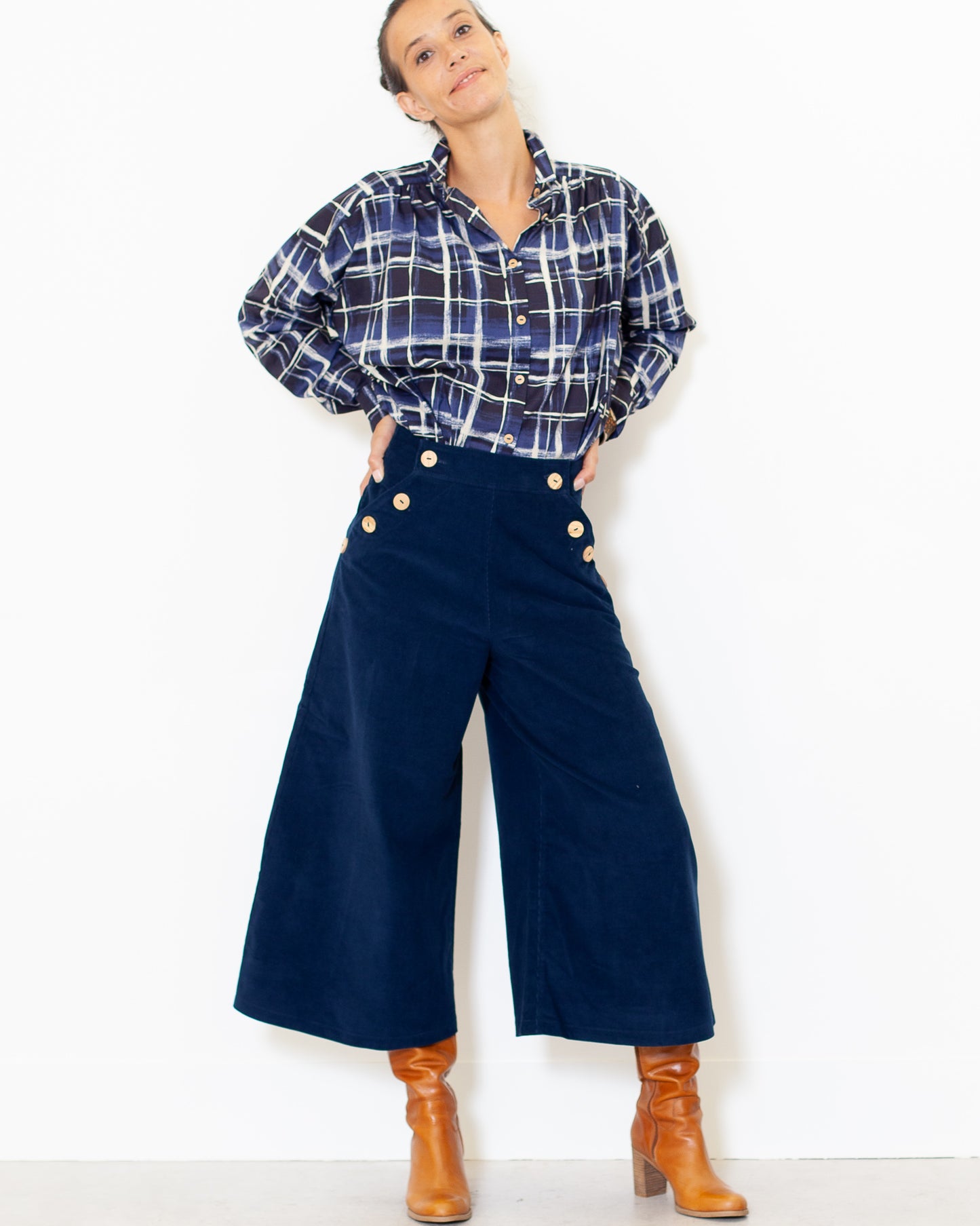 PRECOMMANDE-Jupe Culotte Henriette velours BIO Marine