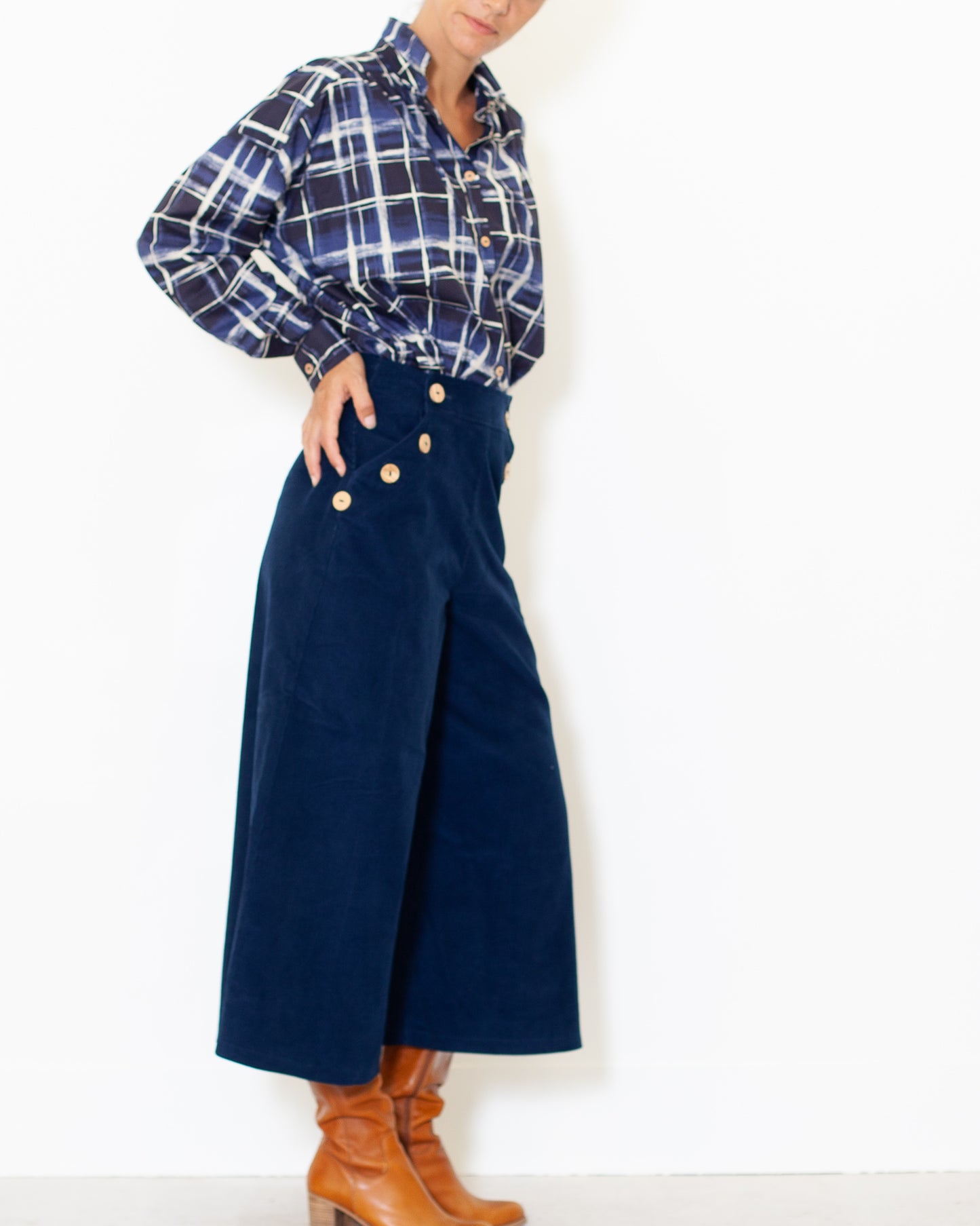 PRECOMMANDE-Jupe Culotte Henriette velours BIO Marine