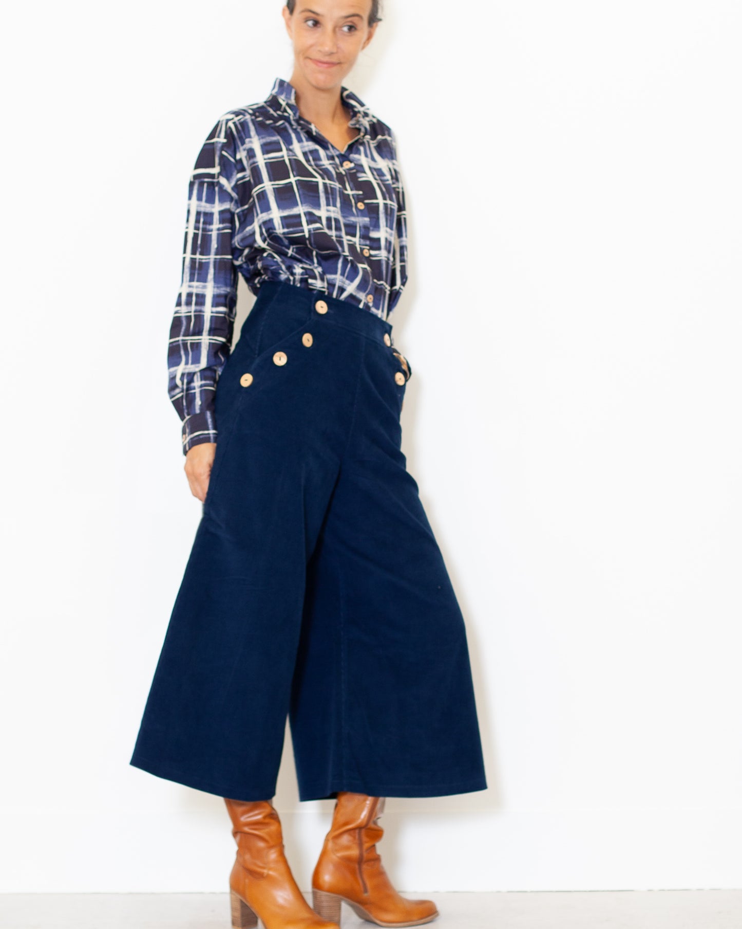 PRECOMMANDE-Jupe Culotte Henriette velours BIO Marine