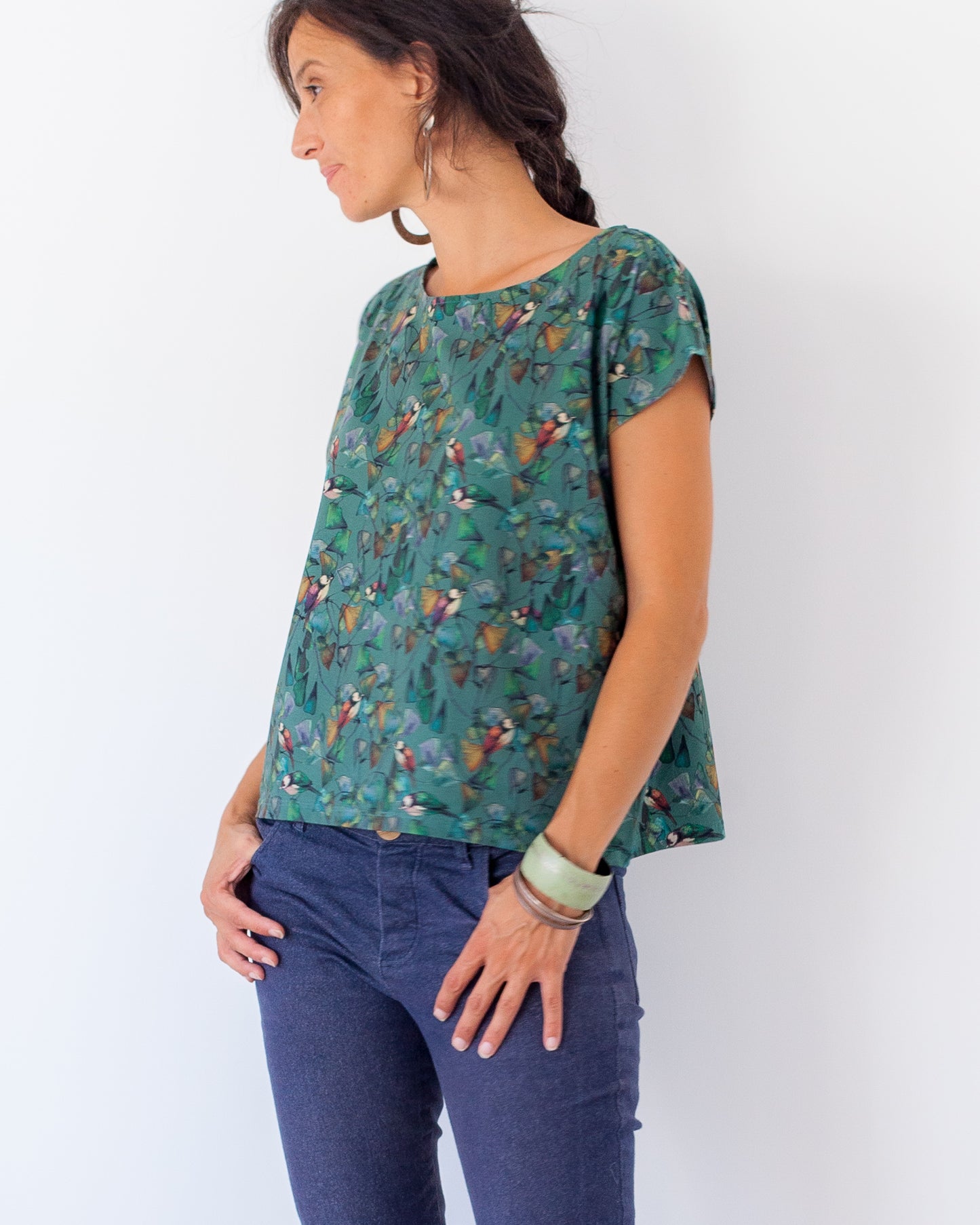 TEE-SHIRT LIA "jersey bio Gingko birds"