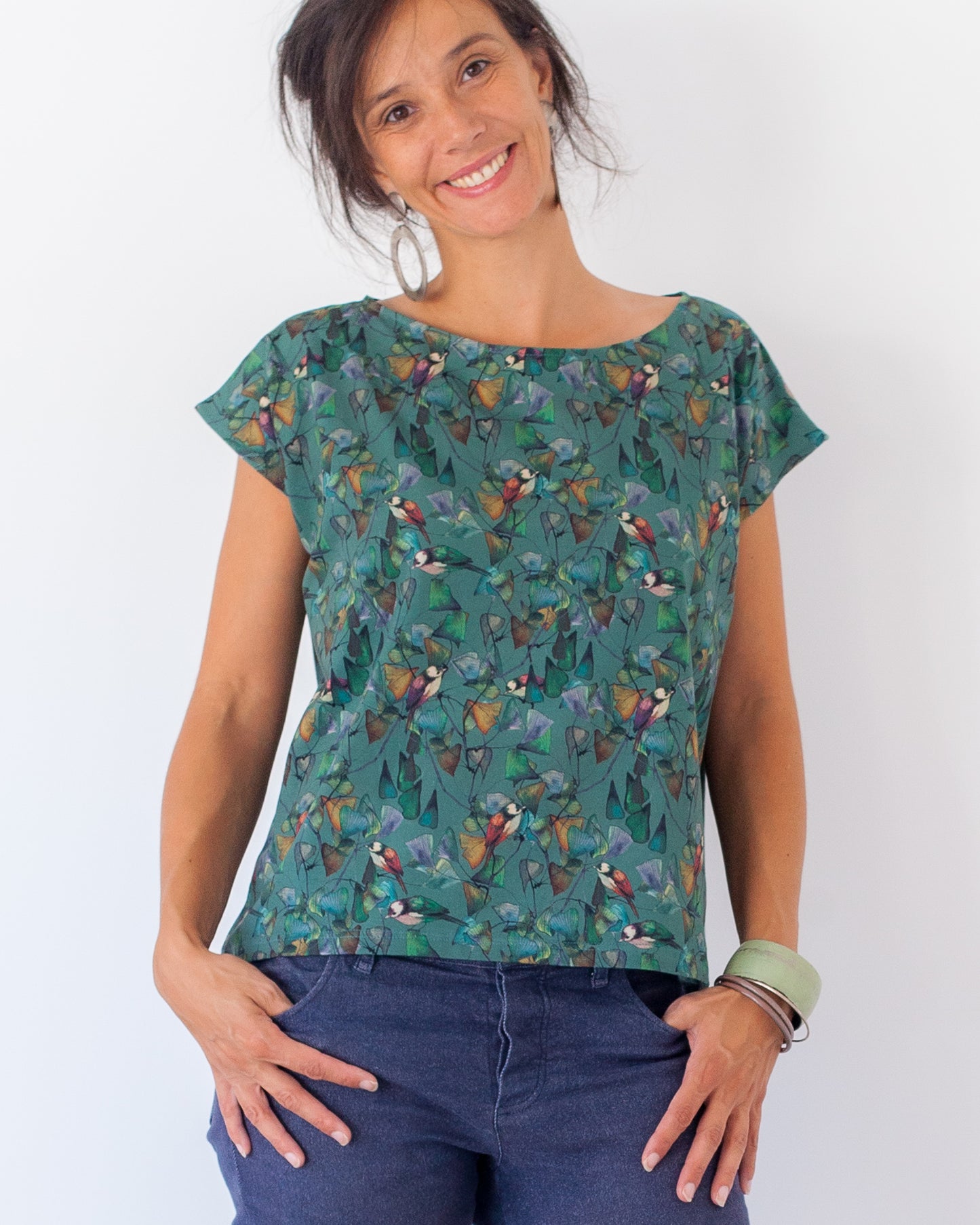 TEE-SHIRT LIA "jersey bio Gingko birds"