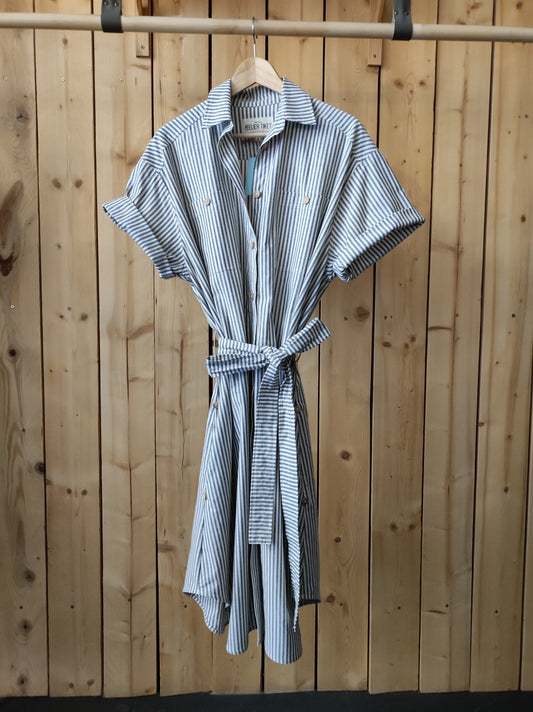 DERNIERE CHANCE - Robe Charlette Bio Oxford rayé Taupe - PRIX ROND