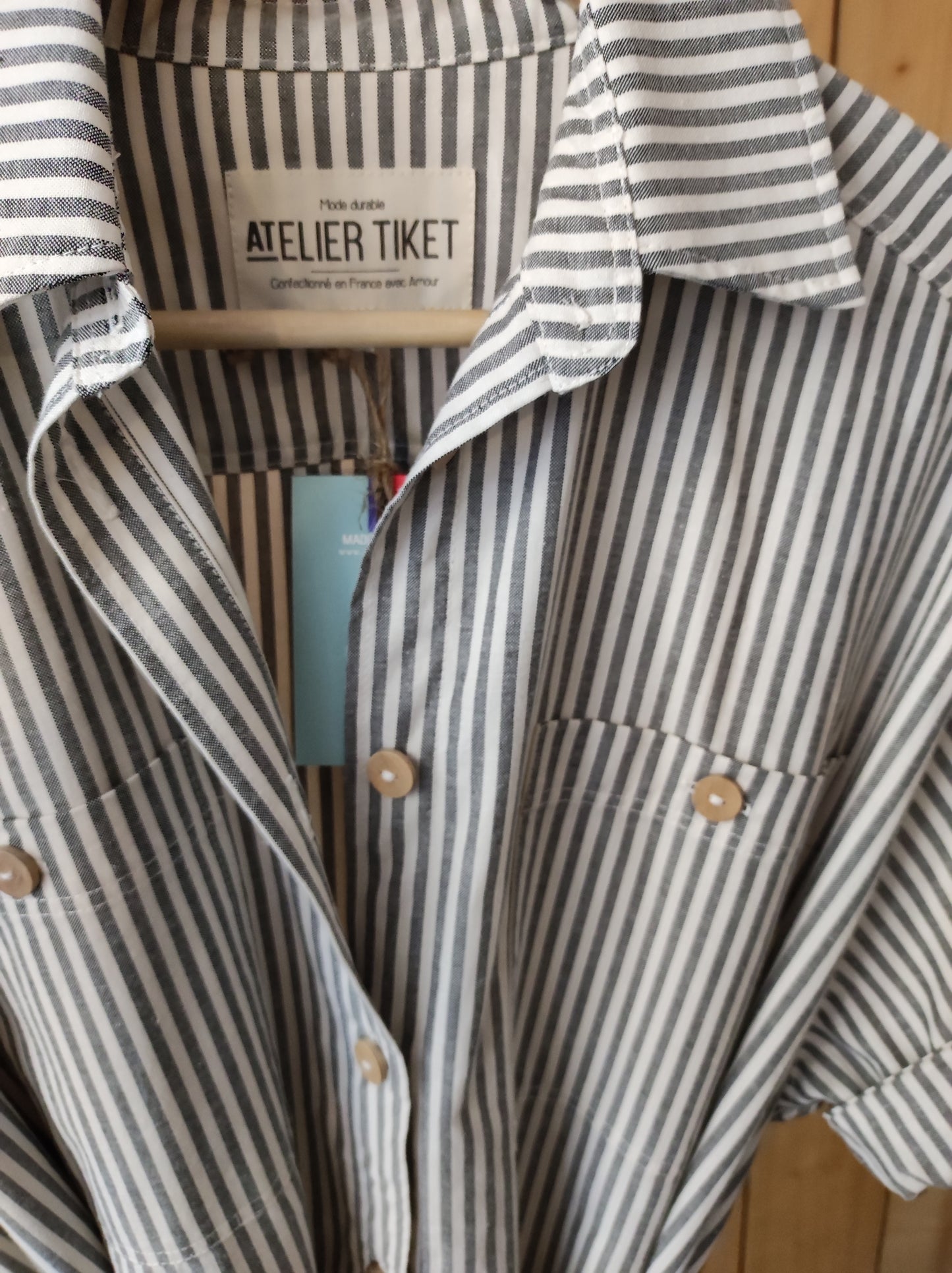 DERNIERE CHANCE - Robe Charlette Bio Oxford rayé Taupe - PRIX ROND