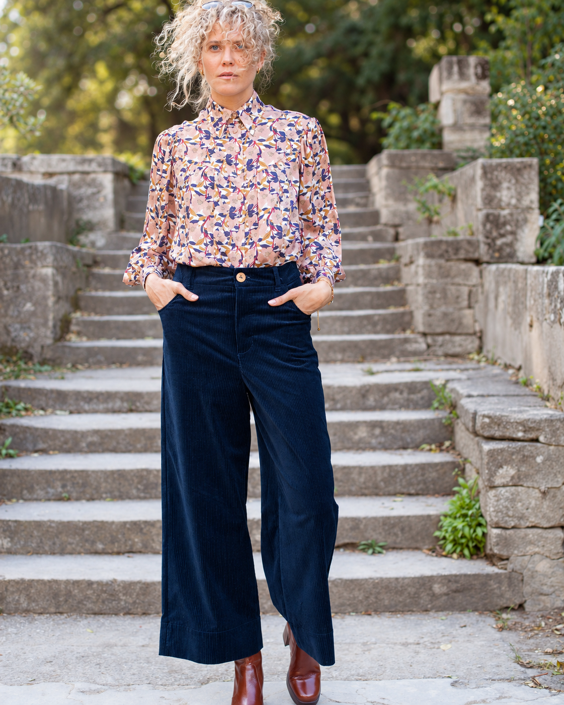 Pantalon Marinette en velours côtelé bio marine