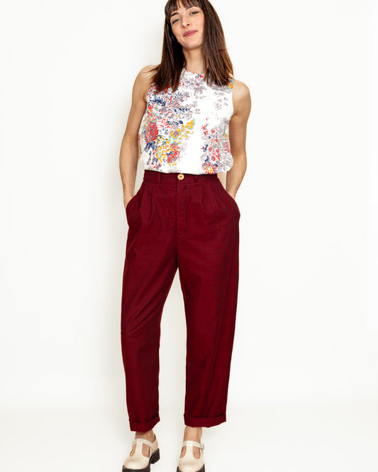 Pantalon Suzanne velours de coton rouge