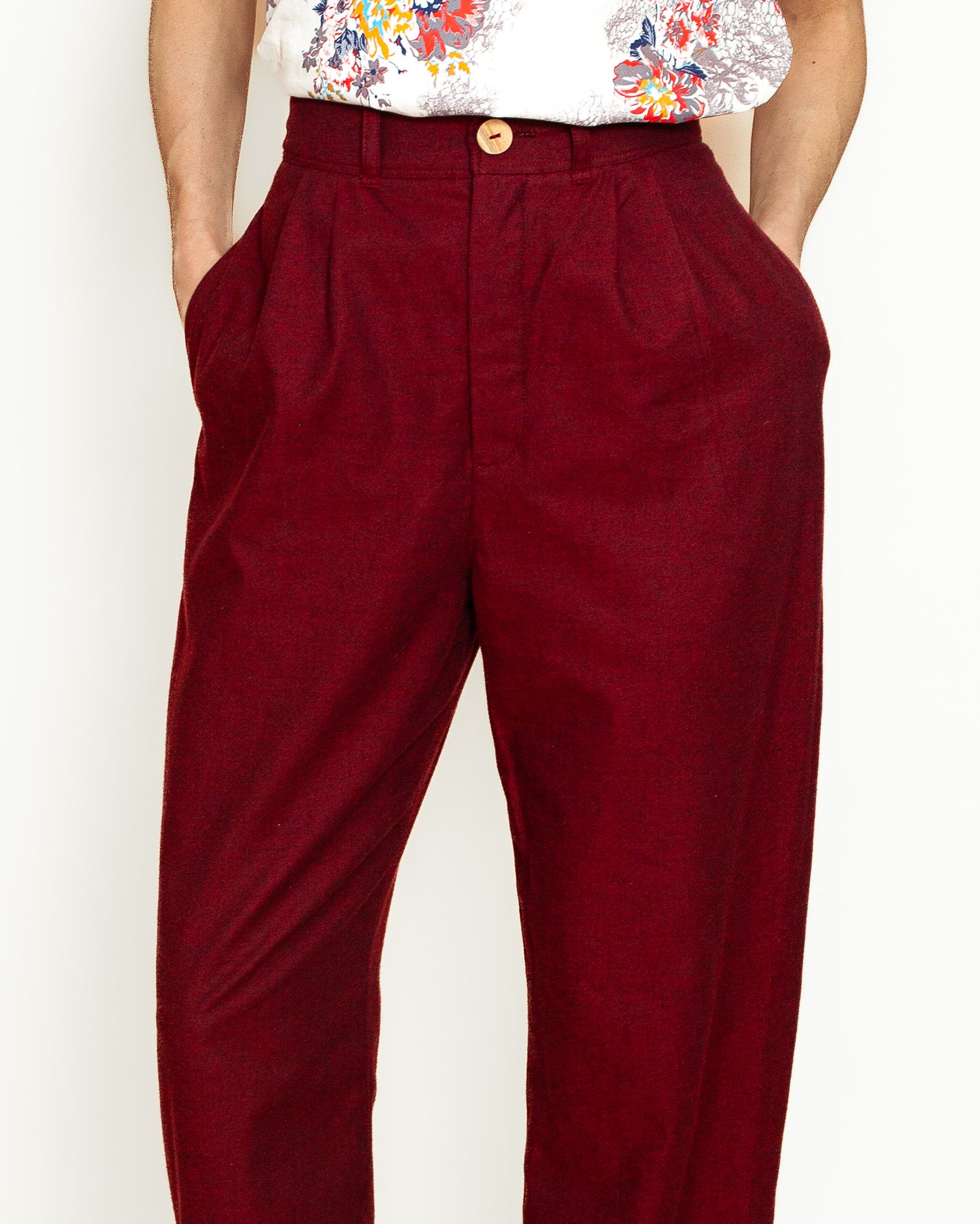 Pantalon Suzanne velours de coton rouge