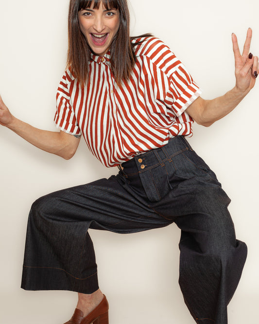 Chemise Olga rayée pinceau rouge