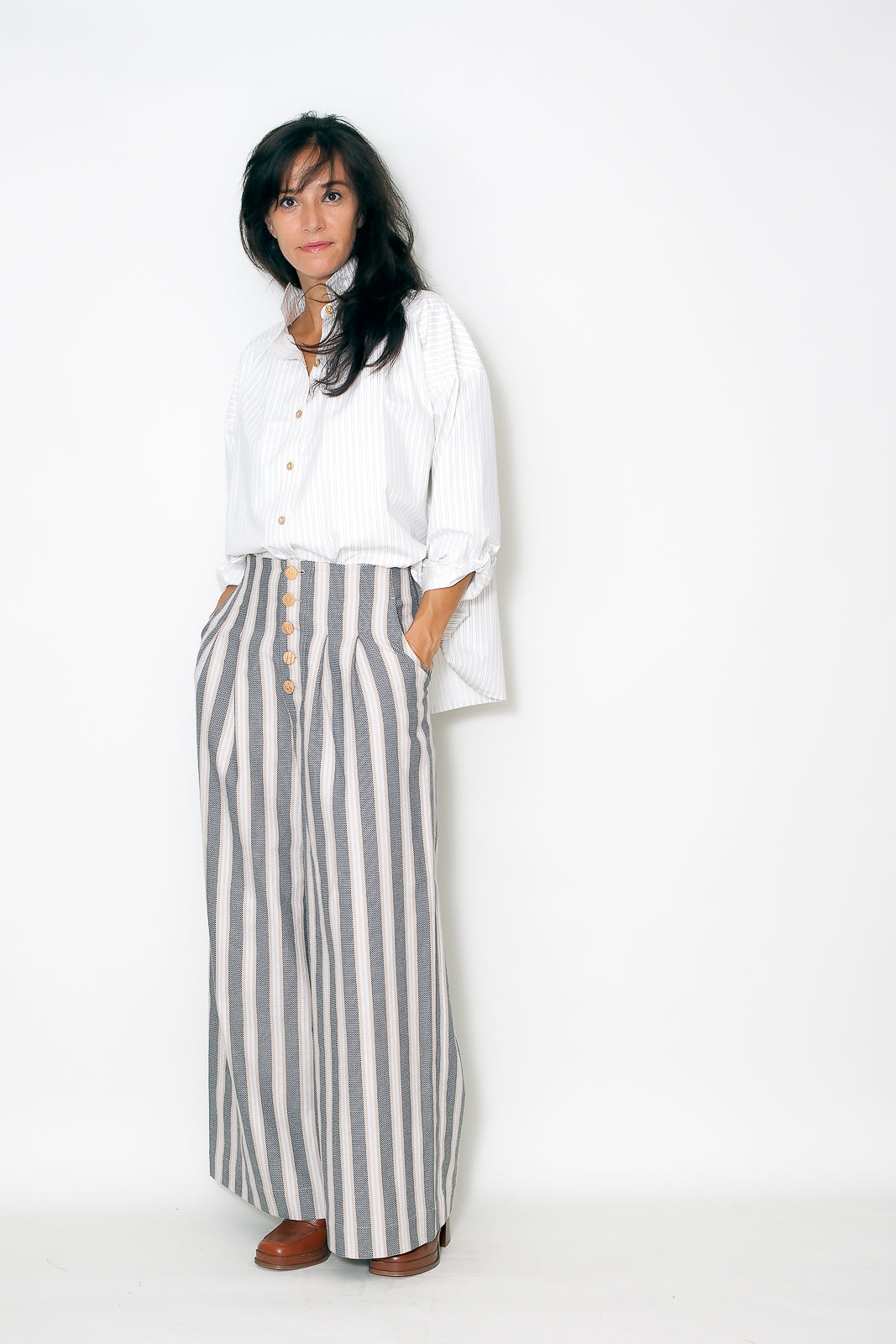 Pantalon MANON rayures beiges