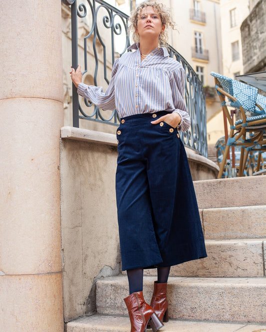 Jupe-culotte Henriette velours coton BIO MARINE - ICONIQUE