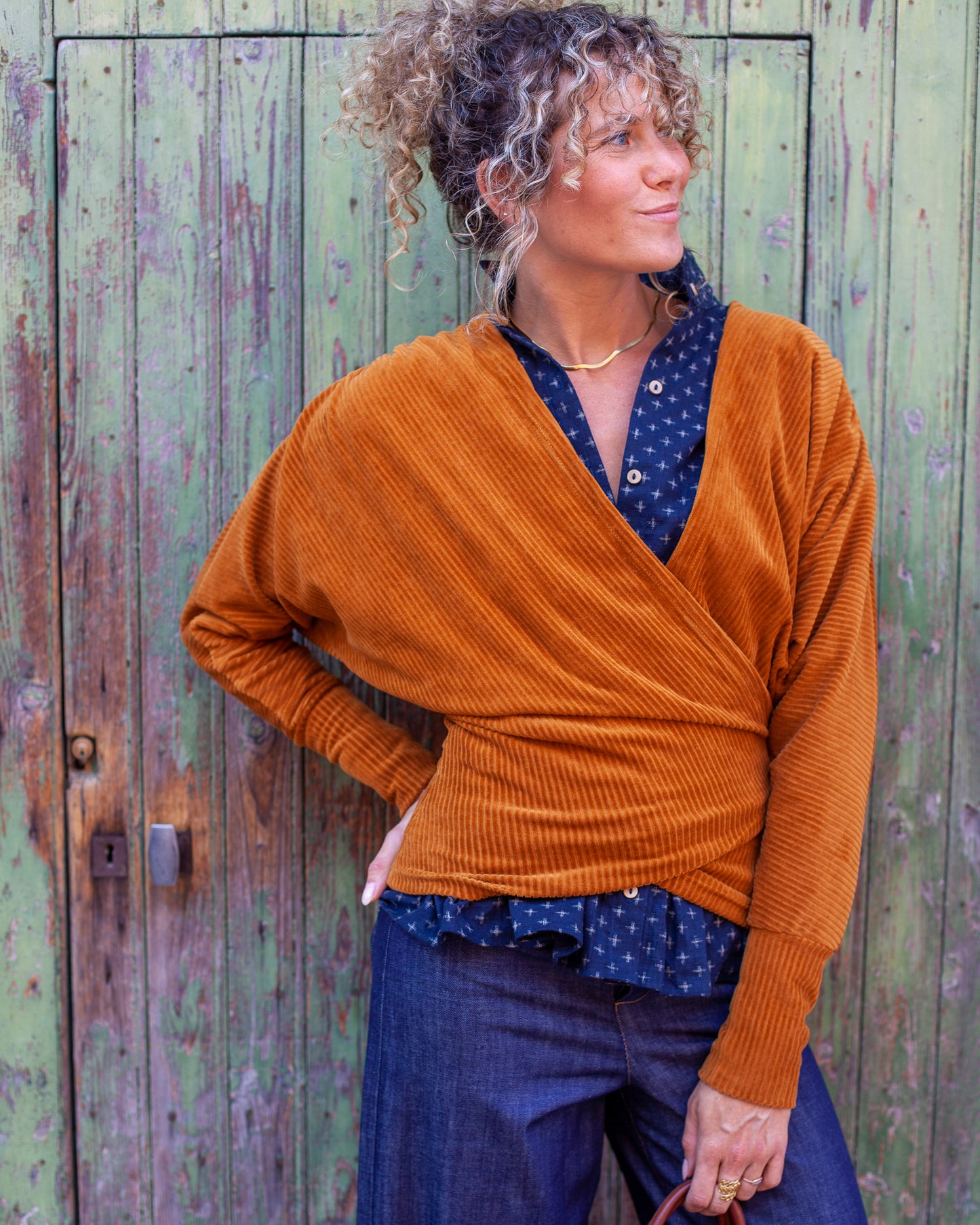 Gilet cache-coeur Moly velours BIO Mourtarde