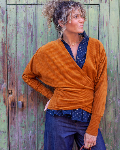 Gilet cache-coeur Moly velours BIO Mourtarde