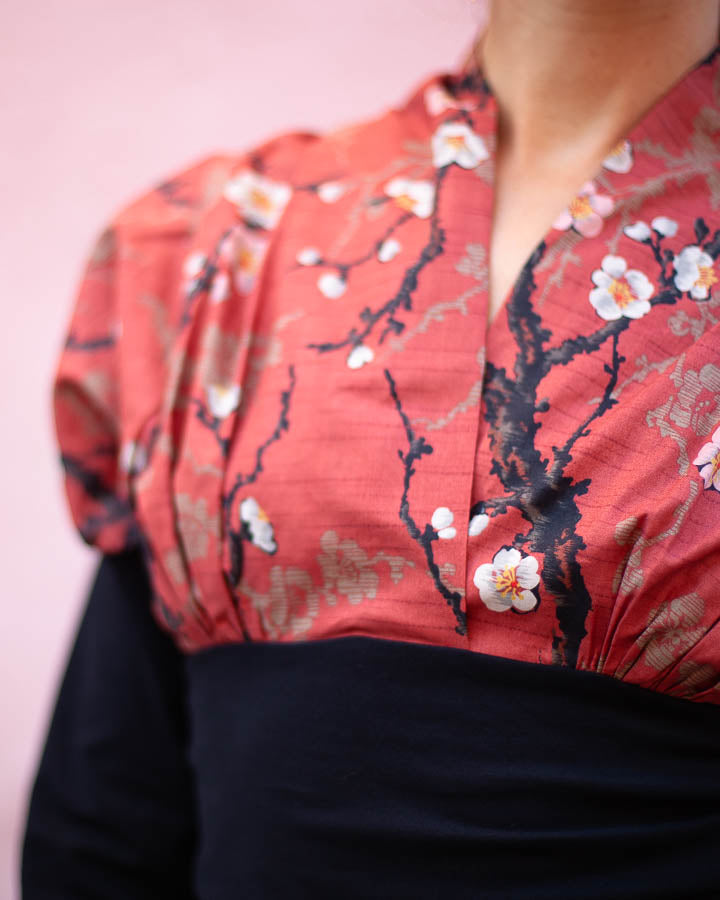 TOP KIMONO "prunier corail"