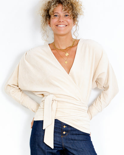 Gilet Cache coeur Moly velours de coton BIO Nude - DERNIERE CHANCE