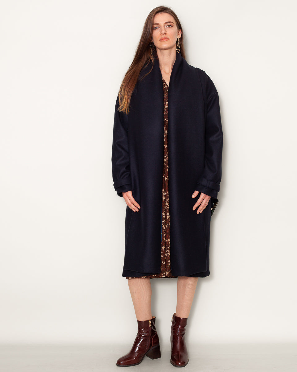 Manteau Aglae long 100% Laine - Marine