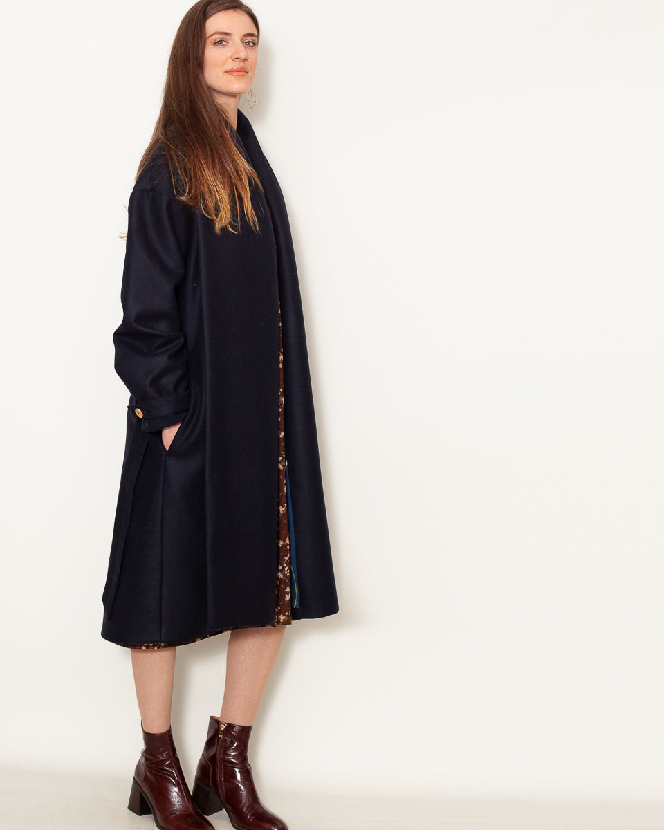 Manteau Aglae long 100% Laine - Marine