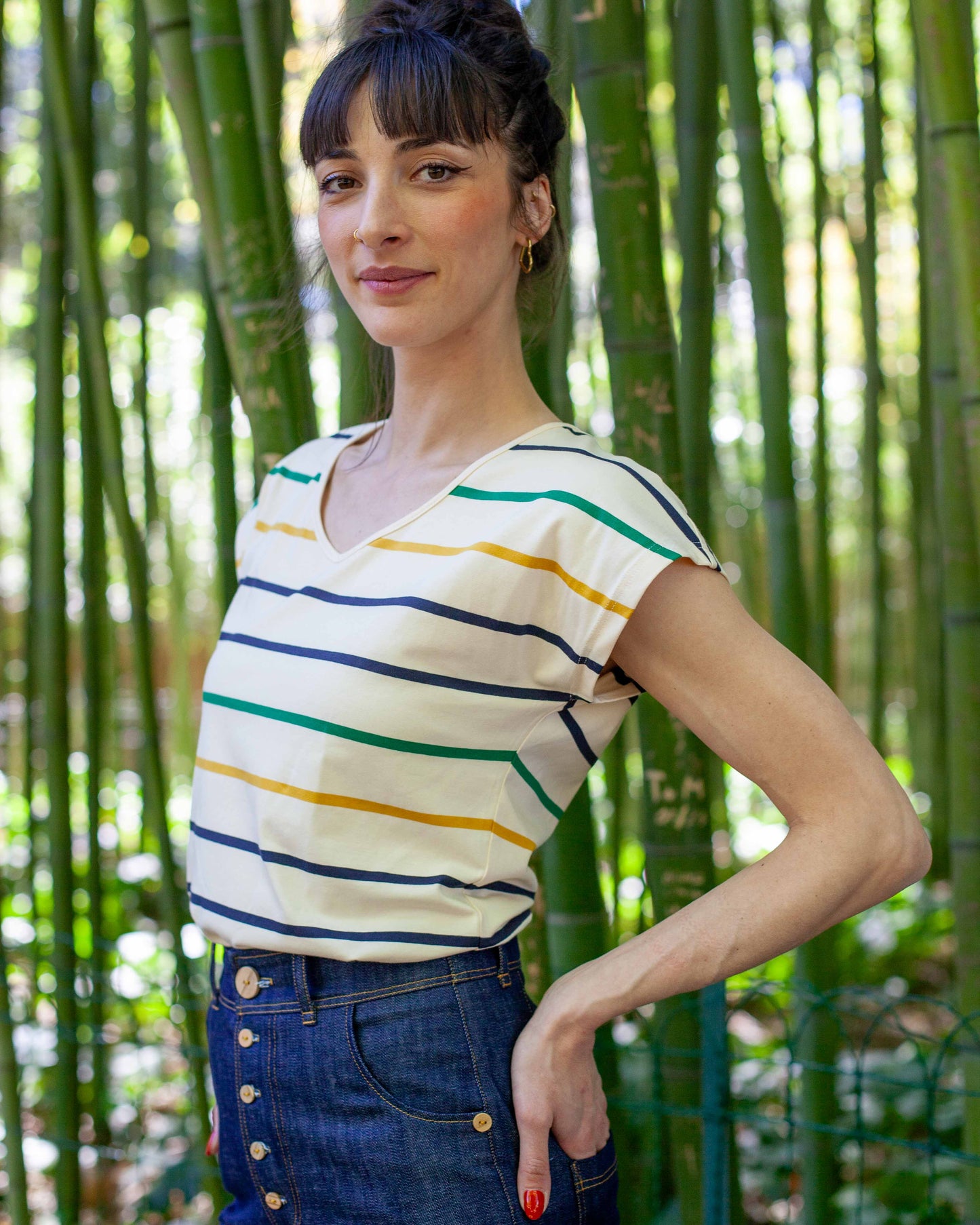 Tee-shirt VERO rayé couleurs Ivoire