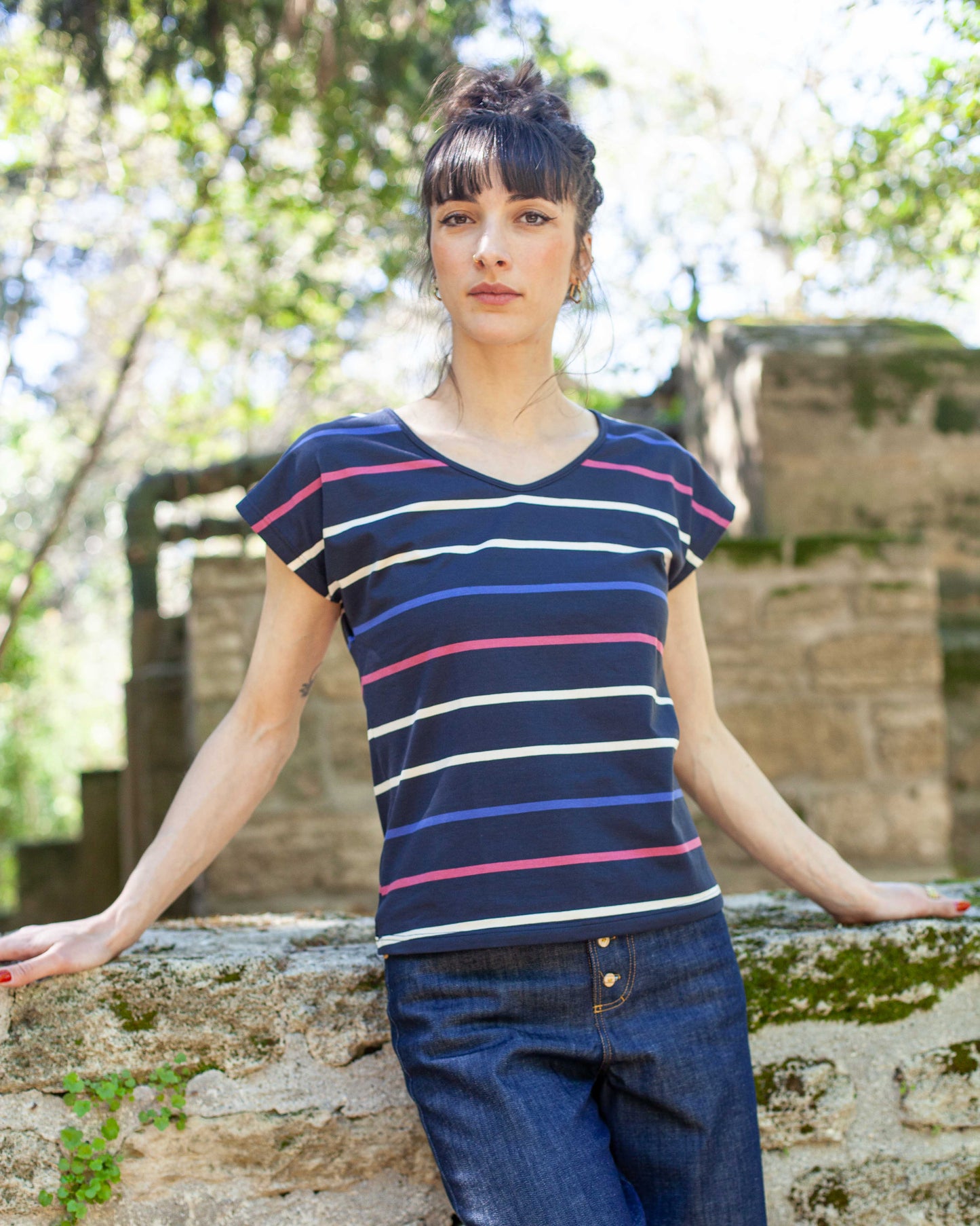 Tee-shirt VERO rayé couleurs Marine
