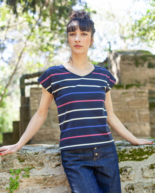 Tee-shirt VERO rayé couleurs Marine