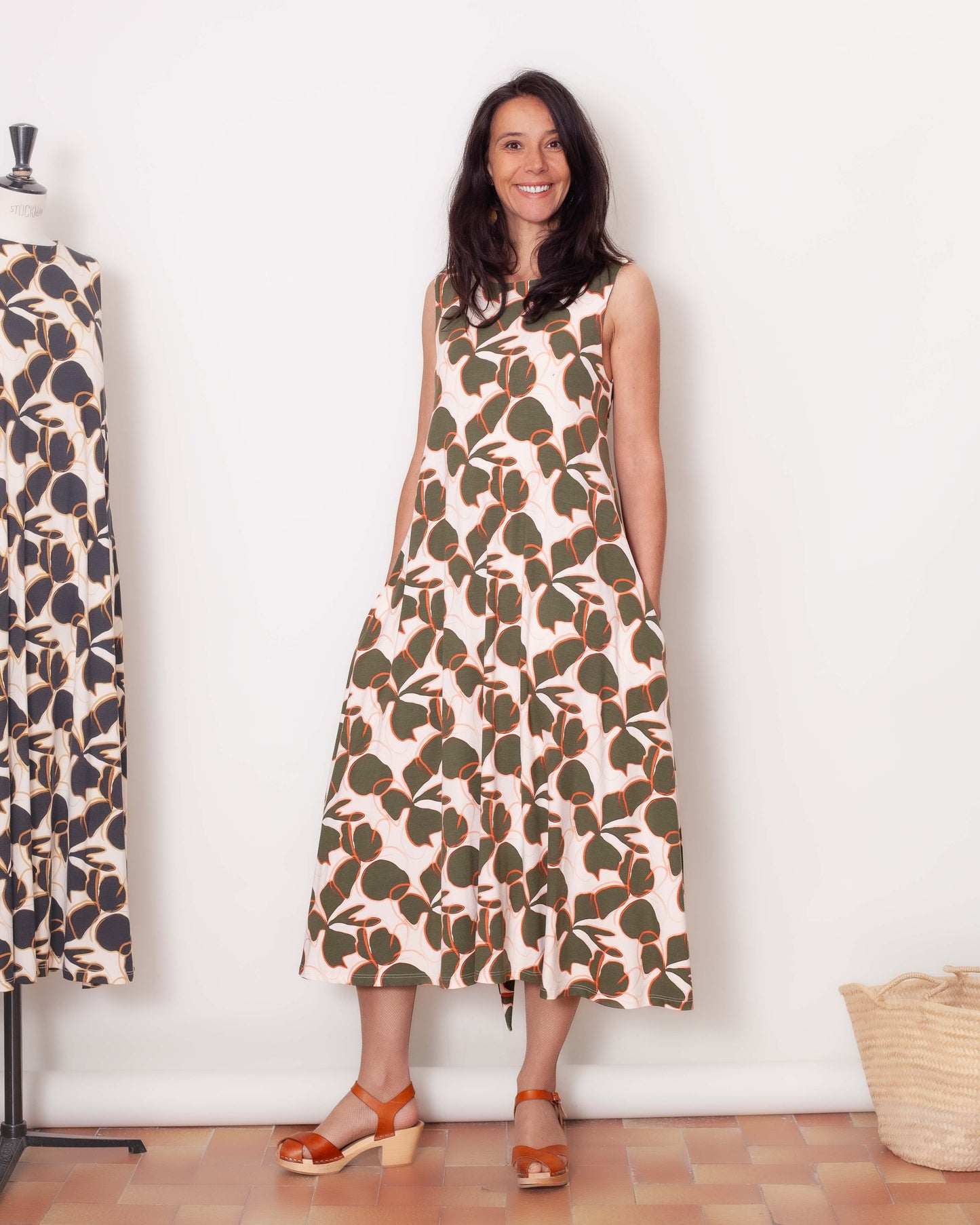 Robe Macha fleurs olives