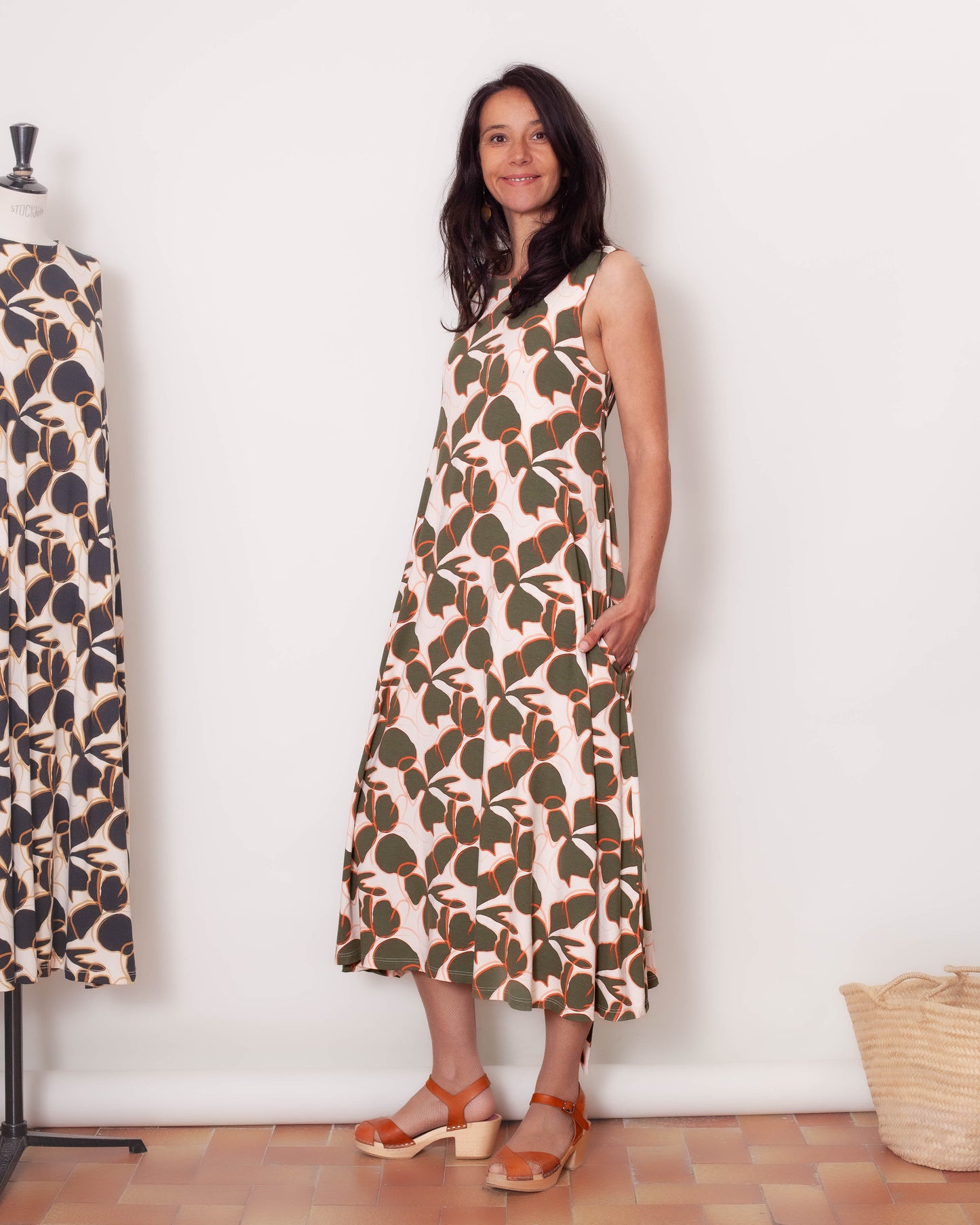 Robe Macha fleurs olives