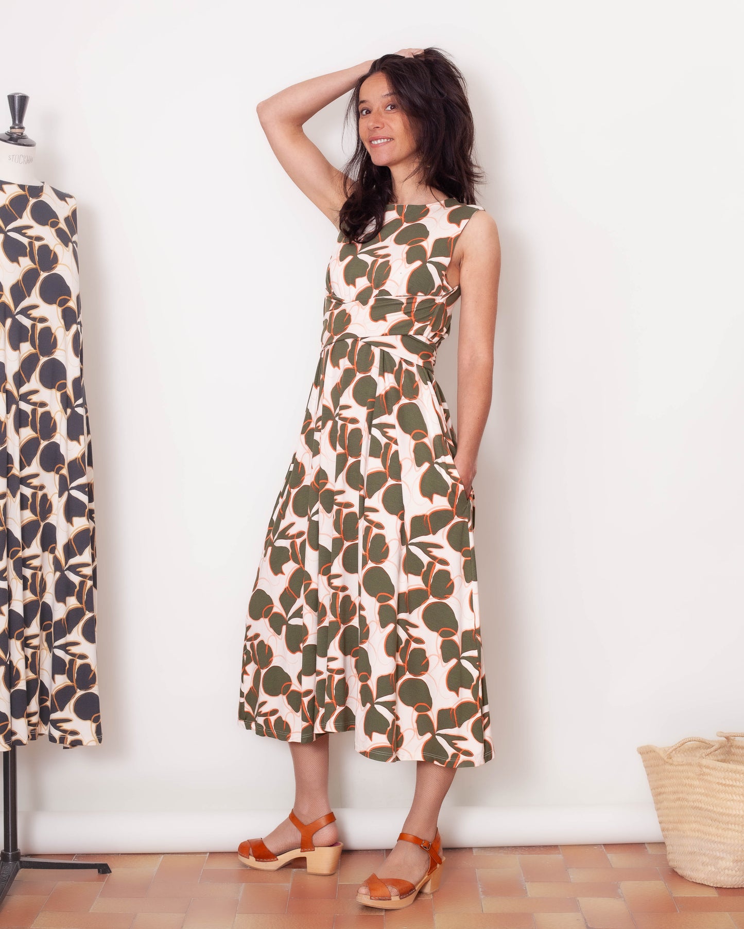 Robe Macha fleurs olives