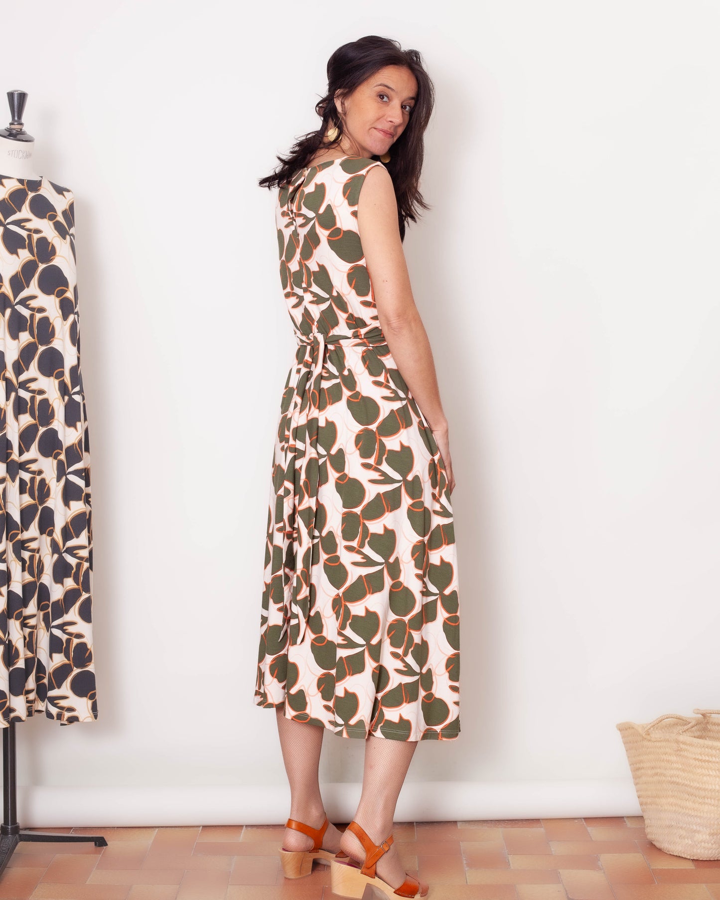 Robe Macha fleurs olives
