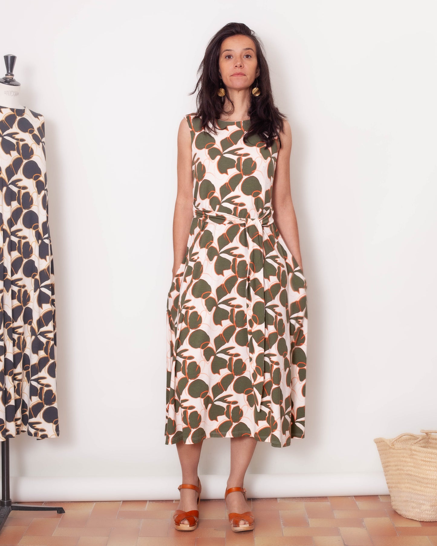 Robe Macha fleurs olives