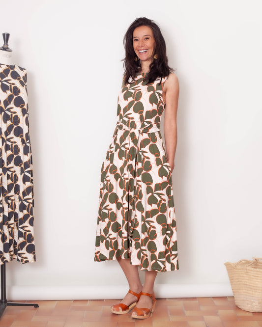 Robe Macha fleurs olives