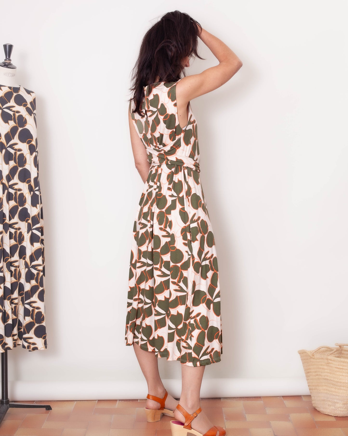 Robe Macha fleurs olives