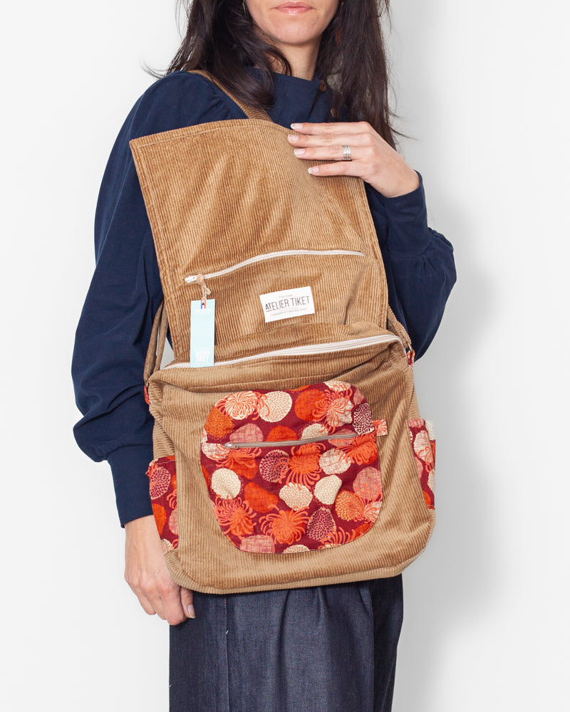 SAC bandoulière VELOURS BIO "Camel" CECILE