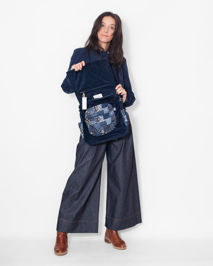 SAC bandoulière VELOURS BIO "Marine" CECILE