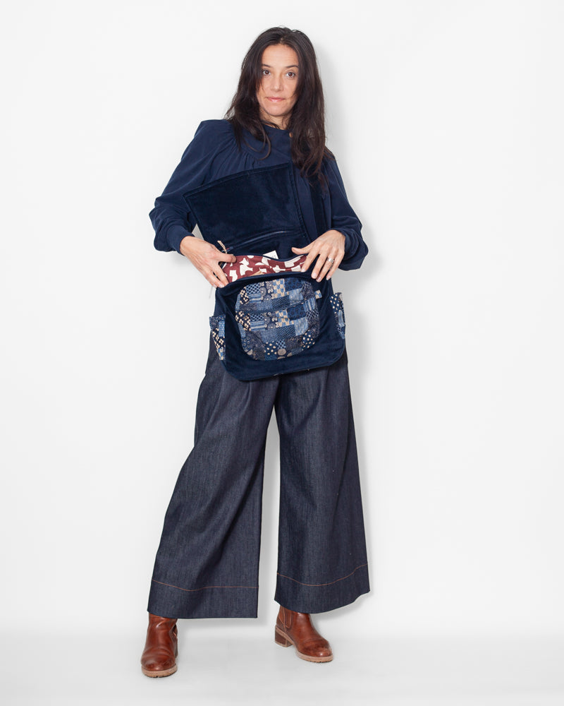 SAC bandoulière VELOURS BIO "Marine" CECILE